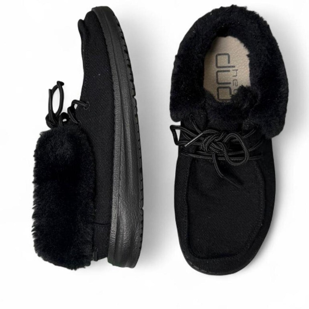 Hey Dude Britt Total Black Faux Fur Fold Down Ankle Booties Women's Size 6